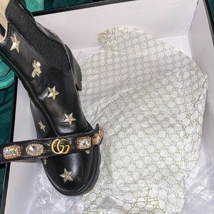 Size 8 Gucci Embroidered Leather Ankle Boot